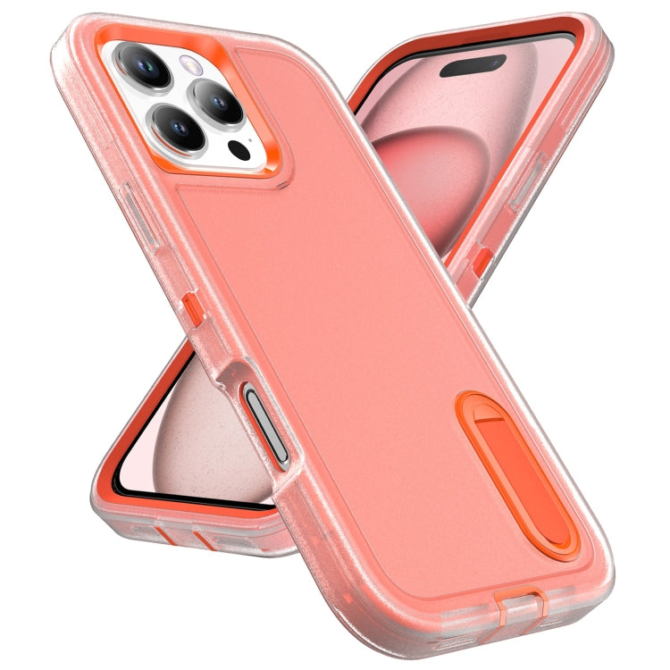For iPhone 16 Pro Max Rugged PC + Silicone Phone Case with Holder(Transparent+Orange) by buy2fix
