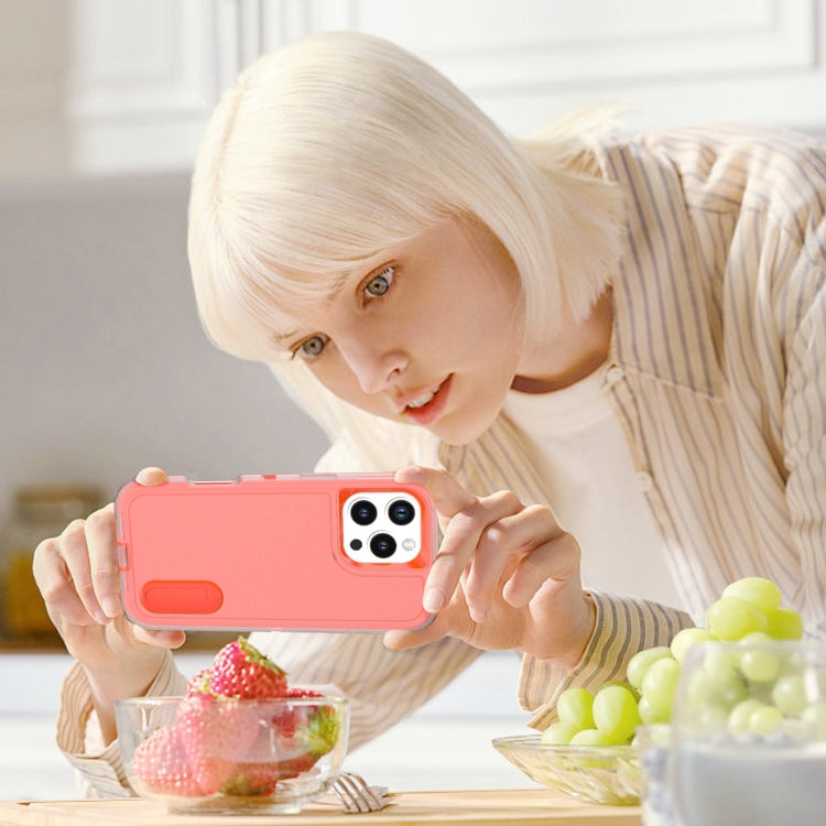 For iPhone 16 Pro Max Rugged PC + Silicone Phone Case with Holder(Transparent+Orange) by buy2fix