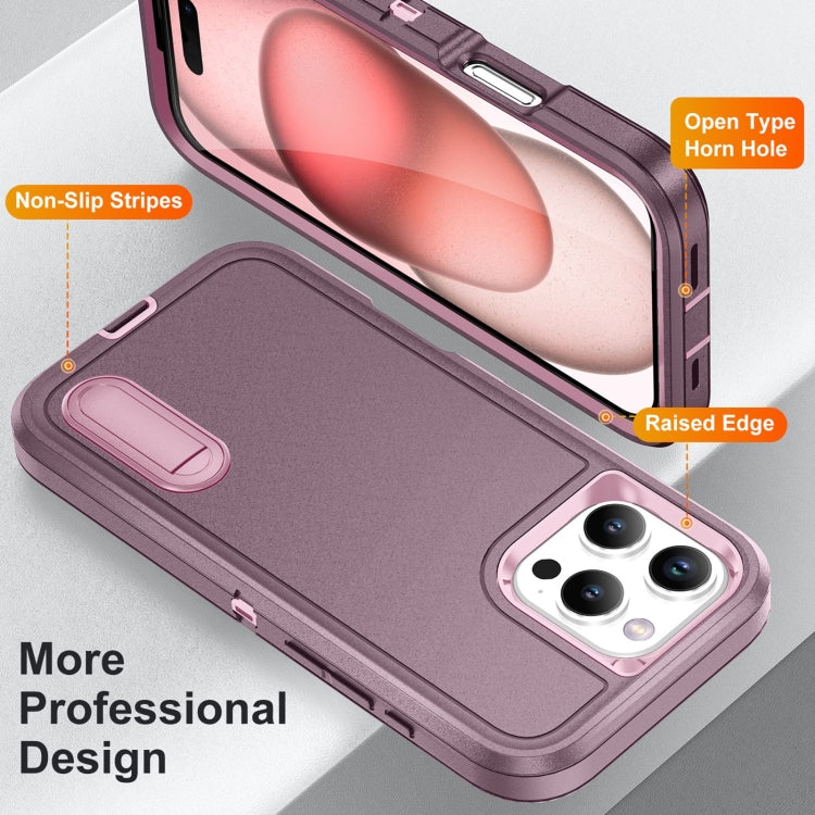 For iPhone 16 Pro Max Rugged PC + Silicone Phone Case with Holder(Purple+Pink) by buy2fix