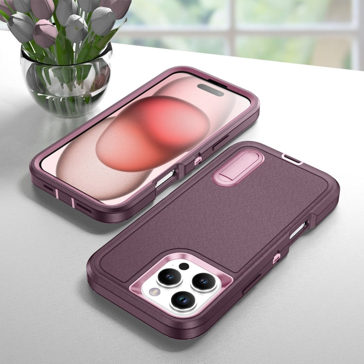 For iPhone 16 Pro Max Rugged PC + Silicone Phone Case with Holder(Purple+Pink) by buy2fix