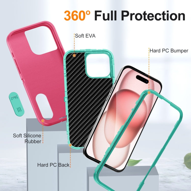For iPhone 16 Pro Rugged PC + Silicone Phone Case with Holder(Rose Red+Light Green) by buy2fix