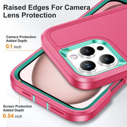 For iPhone 16 Pro Rugged PC + Silicone Phone Case with Holder(Rose Red+Light Green) by buy2fix