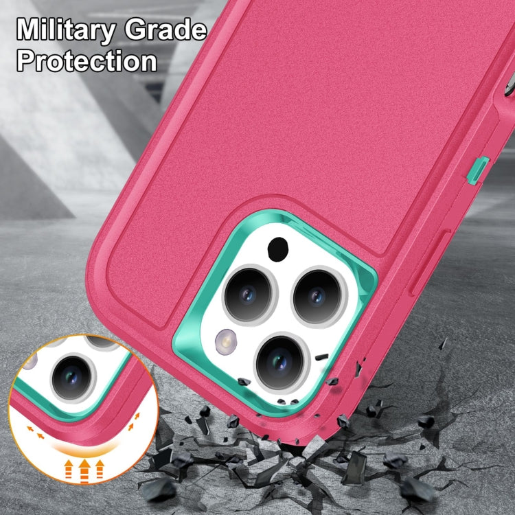 For iPhone 16 Pro Rugged PC + Silicone Phone Case with Holder(Rose Red+Light Green) by buy2fix
