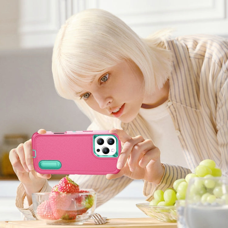 For iPhone 16 Pro Rugged PC + Silicone Phone Case with Holder(Rose Red+Light Green) by buy2fix