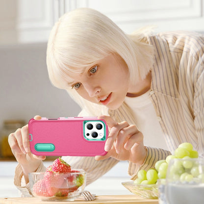 For iPhone 16 Pro Rugged PC + Silicone Phone Case with Holder(Rose Red+Light Green) by buy2fix