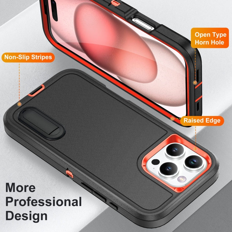 For iPhone 16 Pro Rugged PC + Silicone Phone Case with Holder(Black+Orange) by buy2fix