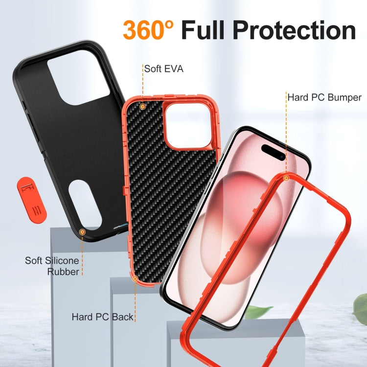 For iPhone 16 Pro Rugged PC + Silicone Phone Case with Holder(Black+Orange) by buy2fix
