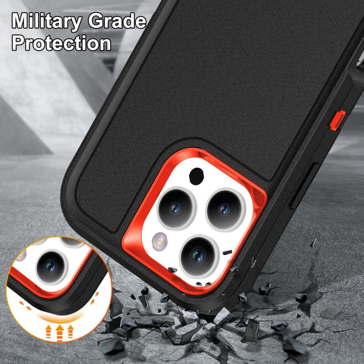For iPhone 16 Pro Rugged PC + Silicone Phone Case with Holder(Black+Orange) by buy2fix