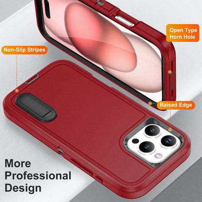 For iPhone 16 Pro Rugged PC + Silicone Phone Case with Holder(Red+Black) by buy2fix