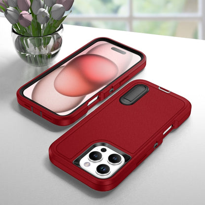 For iPhone 16 Pro Rugged PC + Silicone Phone Case with Holder(Red+Black) by buy2fix