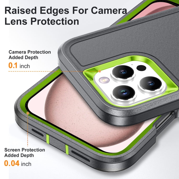 For iPhone 16 Pro Rugged PC + Silicone Phone Case with Holder(Grey+Fresh Green) by buy2fix
