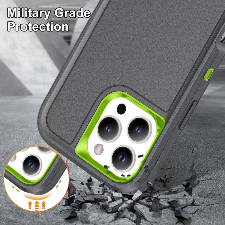 For iPhone 16 Pro Rugged PC + Silicone Phone Case with Holder(Grey+Fresh Green) by buy2fix