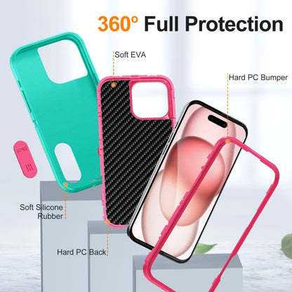 For iPhone 16 Pro Rugged PC + Silicone Phone Case with Holder(Light Green+Rose Red) by buy2fix