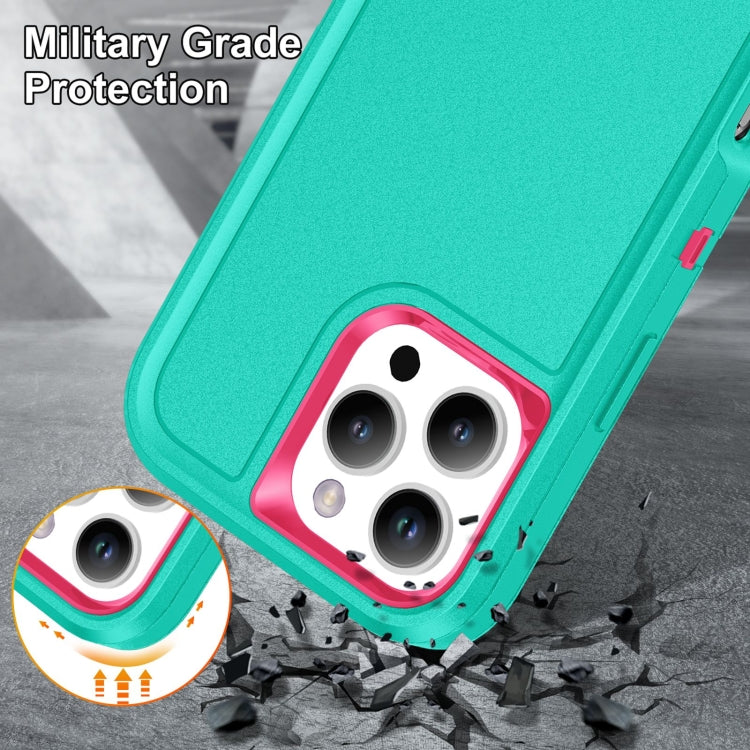 For iPhone 16 Pro Rugged PC + Silicone Phone Case with Holder(Light Green+Rose Red) by buy2fix