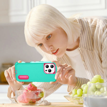 For iPhone 16 Pro Rugged PC + Silicone Phone Case with Holder(Light Green+Rose Red) by buy2fix