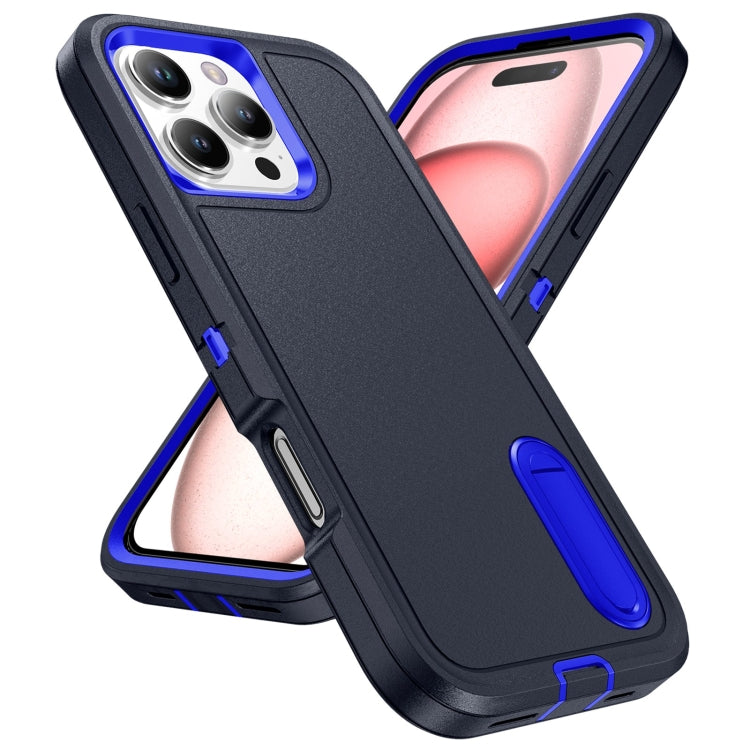 For iPhone 16 Pro Rugged PC + Silicone Phone Case with Holder(Dark Blue+Royal Blue) by buy2fix
