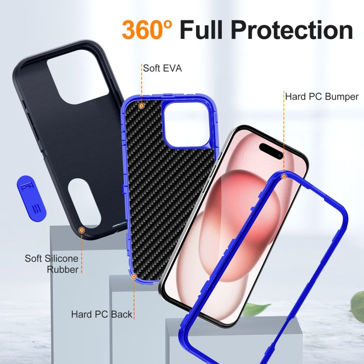 For iPhone 16 Pro Rugged PC + Silicone Phone Case with Holder(Dark Blue+Royal Blue) by buy2fix