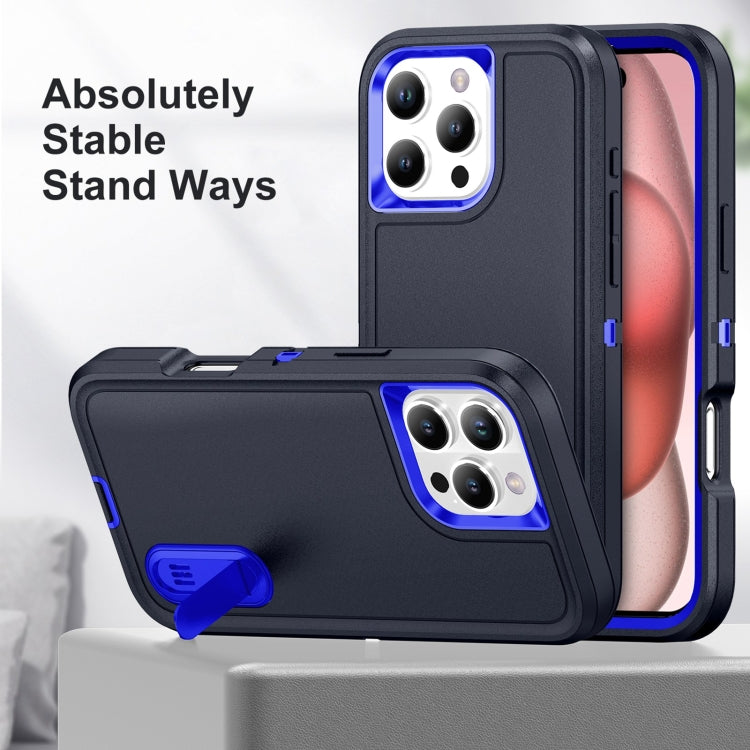 For iPhone 16 Pro Rugged PC + Silicone Phone Case with Holder(Dark Blue+Royal Blue) by buy2fix
