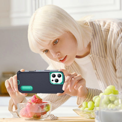 For iPhone 16 Pro Rugged PC + Silicone Phone Case with Holder(Dark Blue+Light Green) by buy2fix