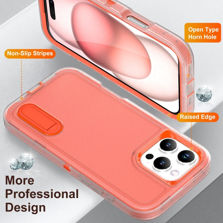 For iPhone 16 Pro Rugged PC + Silicone Phone Case with Holder(Transparent+Orange) by buy2fix