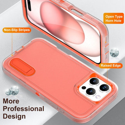 For iPhone 16 Pro Rugged PC + Silicone Phone Case with Holder(Transparent+Orange) by buy2fix