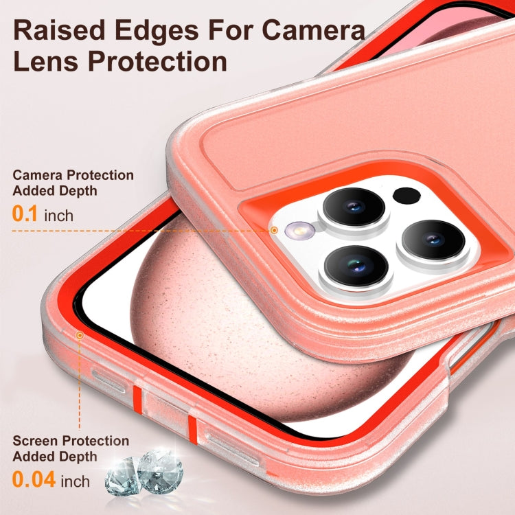 For iPhone 16 Pro Rugged PC + Silicone Phone Case with Holder(Transparent+Orange) by buy2fix