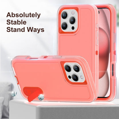 For iPhone 16 Pro Rugged PC + Silicone Phone Case with Holder(Transparent+Orange) by buy2fix