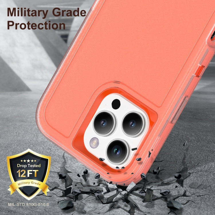 For iPhone 16 Pro Rugged PC + Silicone Phone Case with Holder(Transparent+Orange) by buy2fix