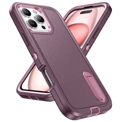 For iPhone 16 Pro Rugged PC + Silicone Phone Case with Holder(Purple+Pink) by buy2fix