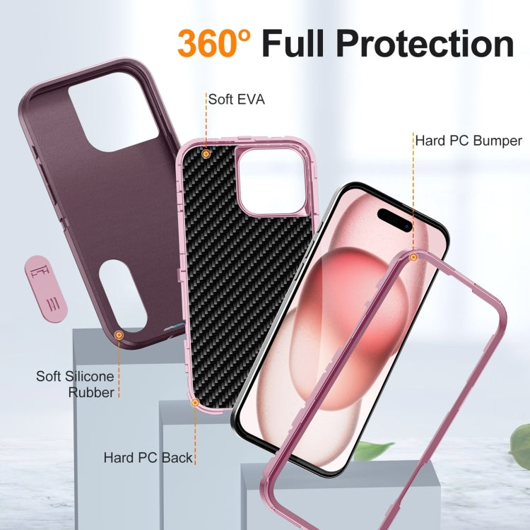 For iPhone 16 Pro Rugged PC + Silicone Phone Case with Holder(Purple+Pink) by buy2fix