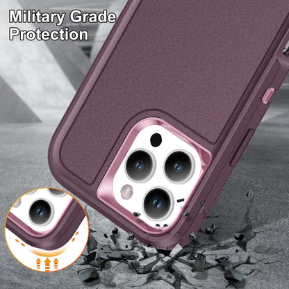 For iPhone 16 Pro Rugged PC + Silicone Phone Case with Holder(Purple+Pink) by buy2fix