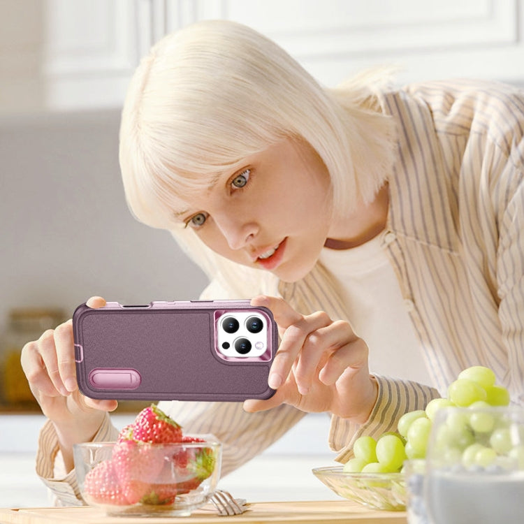 For iPhone 16 Pro Rugged PC + Silicone Phone Case with Holder(Purple+Pink) by buy2fix