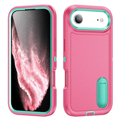 For iPhone Air Rugged PC + Silicone Phone Case with Holder(Rose Red+Light Green) - iPhone Air Cases by buy2fix | Online Shopping UK | buy2fix