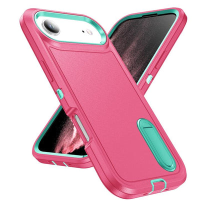 For iPhone Air Rugged PC + Silicone Phone Case with Holder(Rose Red+Light Green) - iPhone Air Cases by buy2fix | Online Shopping UK | buy2fix