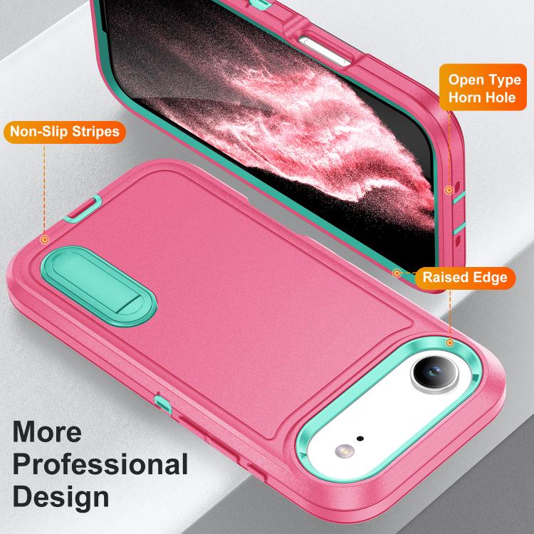 For iPhone Air Rugged PC + Silicone Phone Case with Holder(Rose Red+Light Green) - iPhone Air Cases by buy2fix | Online Shopping UK | buy2fix