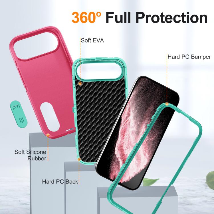 For iPhone Air Rugged PC + Silicone Phone Case with Holder(Rose Red+Light Green) - iPhone Air Cases by buy2fix | Online Shopping UK | buy2fix