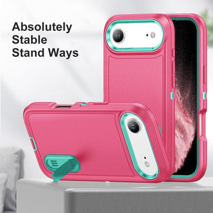 For iPhone Air Rugged PC + Silicone Phone Case with Holder(Rose Red+Light Green) - iPhone Air Cases by buy2fix | Online Shopping UK | buy2fix