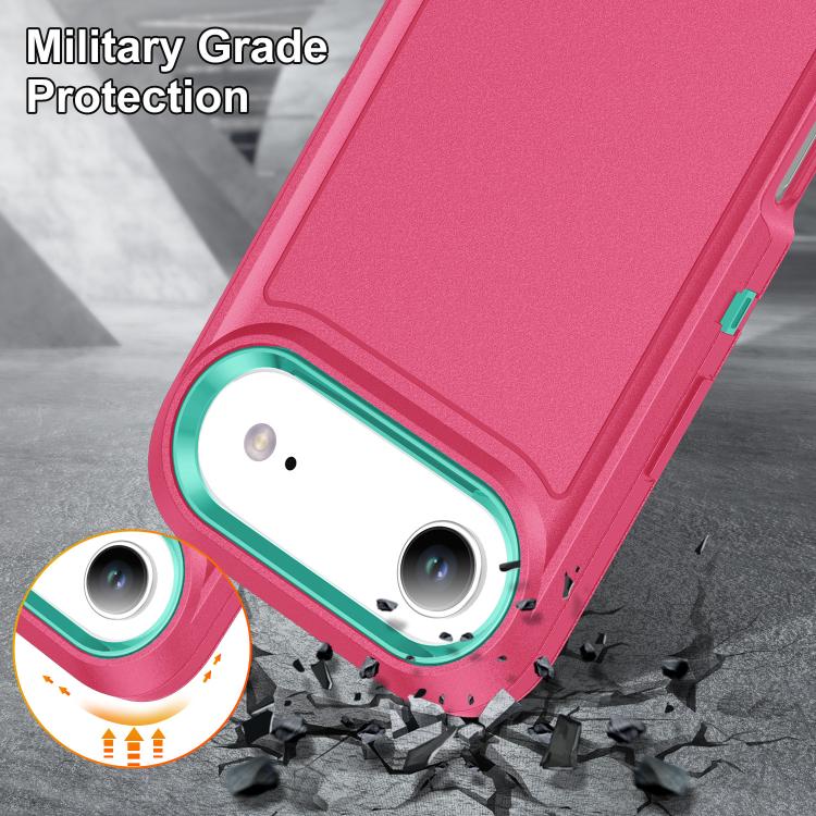 For iPhone Air Rugged PC + Silicone Phone Case with Holder(Rose Red+Light Green) - iPhone Air Cases by buy2fix | Online Shopping UK | buy2fix