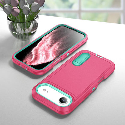 For iPhone Air Rugged PC + Silicone Phone Case with Holder(Rose Red+Light Green) - iPhone Air Cases by buy2fix | Online Shopping UK | buy2fix
