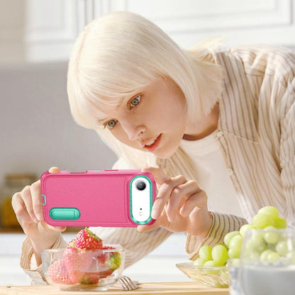 For iPhone Air Rugged PC + Silicone Phone Case with Holder(Rose Red+Light Green) - iPhone Air Cases by buy2fix | Online Shopping UK | buy2fix