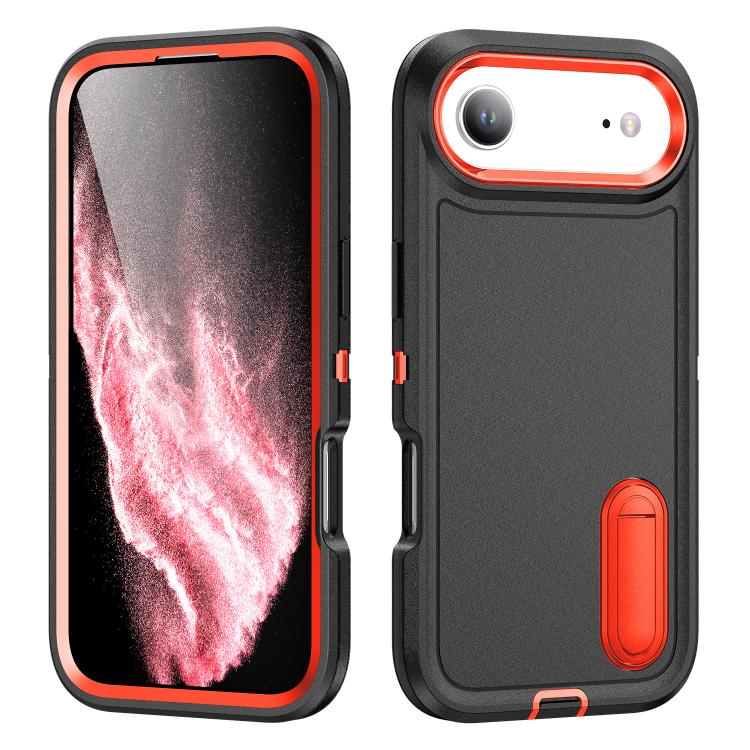 For iPhone Air Rugged PC + Silicone Phone Case with Holder(Black+Orange) - iPhone Air Cases by buy2fix | Online Shopping UK | buy2fix