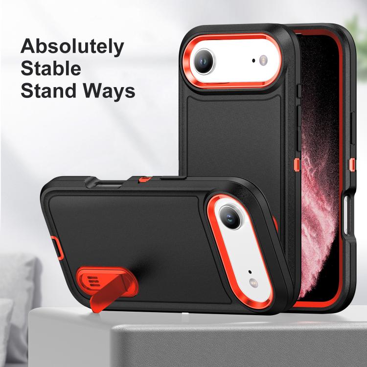 For iPhone Air Rugged PC + Silicone Phone Case with Holder(Black+Orange) - iPhone Air Cases by buy2fix | Online Shopping UK | buy2fix