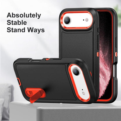 For iPhone Air Rugged PC + Silicone Phone Case with Holder(Black+Orange) - iPhone Air Cases by buy2fix | Online Shopping UK | buy2fix