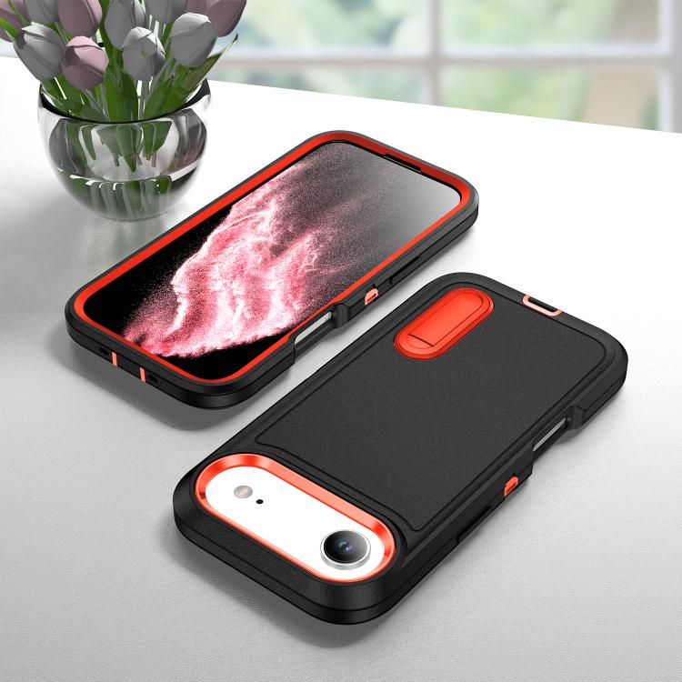 For iPhone Air Rugged PC + Silicone Phone Case with Holder(Black+Orange) - iPhone Air Cases by buy2fix | Online Shopping UK | buy2fix