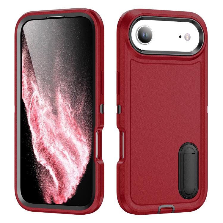 For iPhone Air Rugged PC + Silicone Phone Case with Holder(Red+Black) - iPhone Air Cases by buy2fix | Online Shopping UK | buy2fix