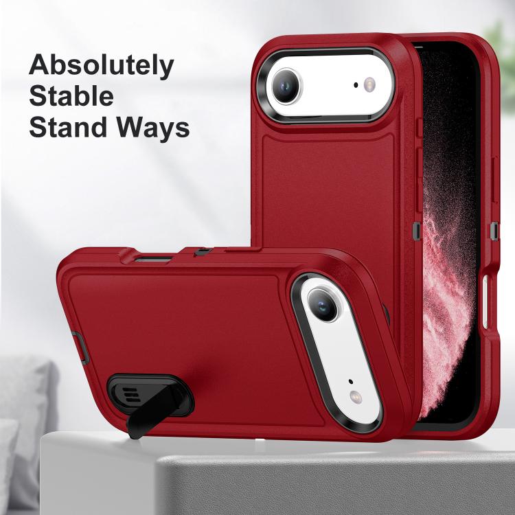 For iPhone Air Rugged PC + Silicone Phone Case with Holder(Red+Black) - iPhone Air Cases by buy2fix | Online Shopping UK | buy2fix