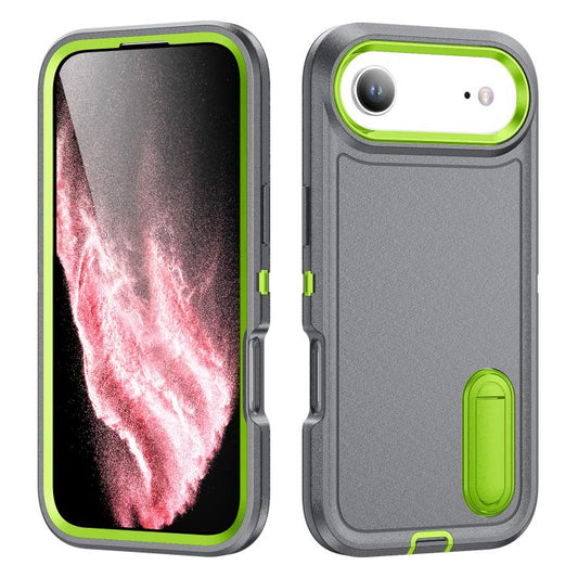 For iPhone Air Rugged PC + Silicone Phone Case with Holder(Grey+Fresh Green) - iPhone Air Cases by buy2fix | Online Shopping UK | buy2fix
