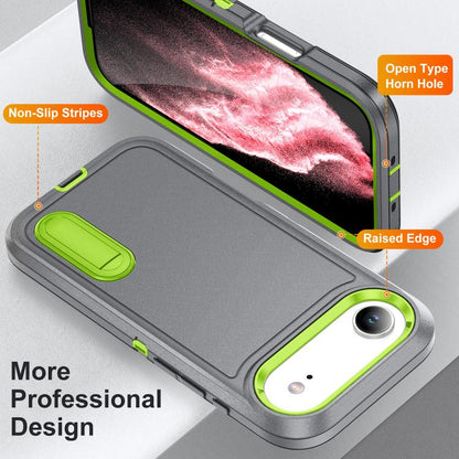 For iPhone Air Rugged PC + Silicone Phone Case with Holder(Grey+Fresh Green) - iPhone Air Cases by buy2fix | Online Shopping UK | buy2fix