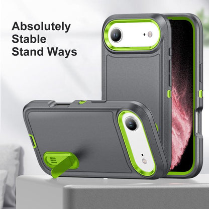 For iPhone Air Rugged PC + Silicone Phone Case with Holder(Grey+Fresh Green) - iPhone Air Cases by buy2fix | Online Shopping UK | buy2fix