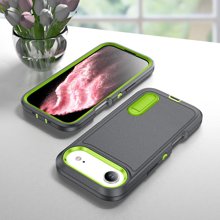 For iPhone Air Rugged PC + Silicone Phone Case with Holder(Grey+Fresh Green) - iPhone Air Cases by buy2fix | Online Shopping UK | buy2fix